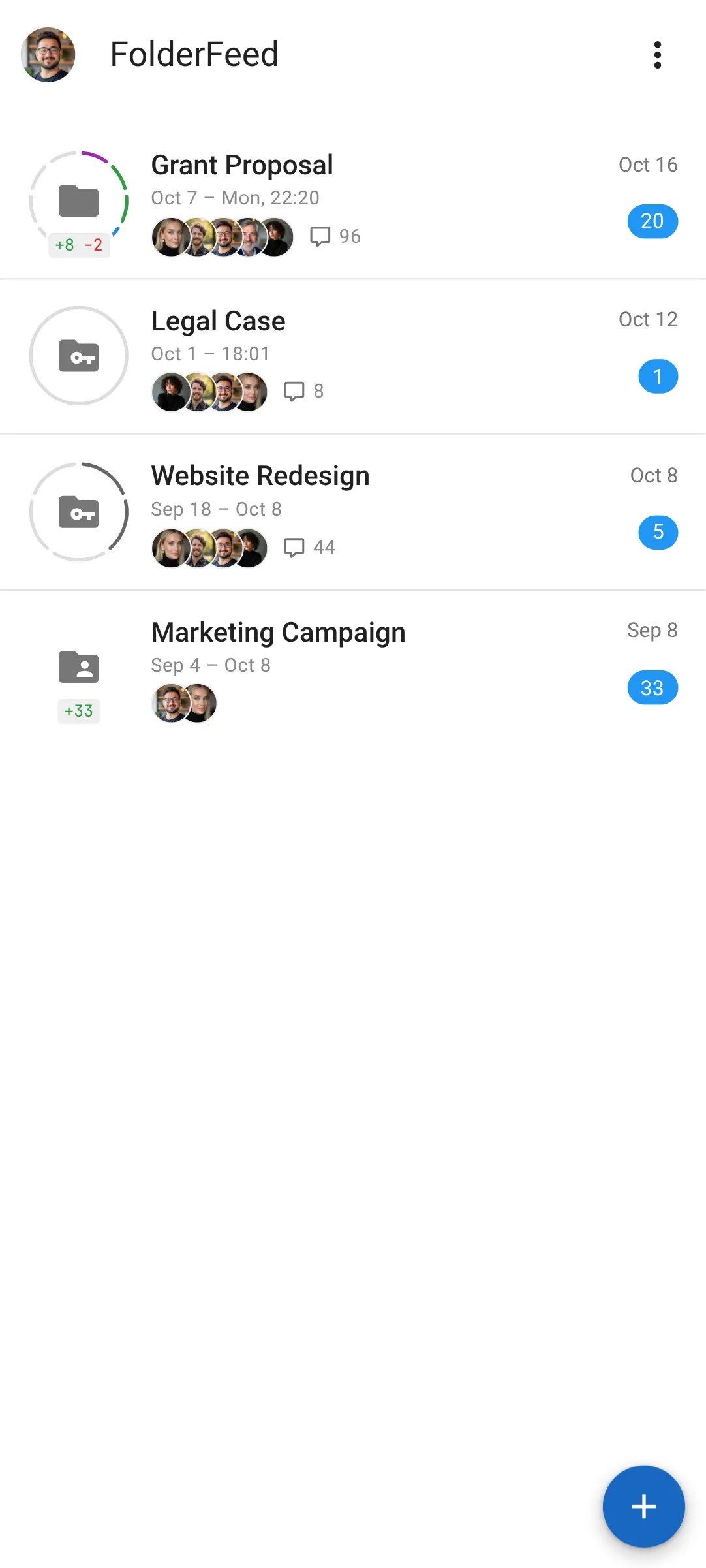 FolderFeed main screen