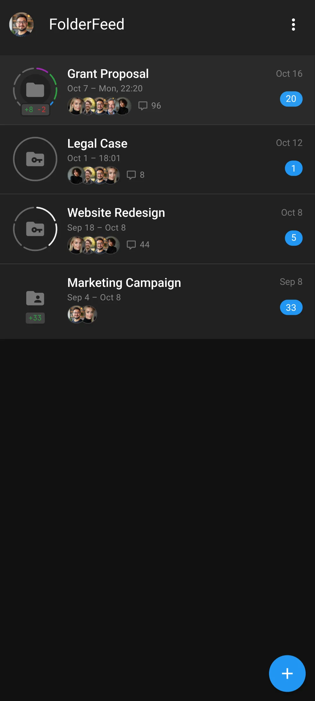 FolderFeed main screen