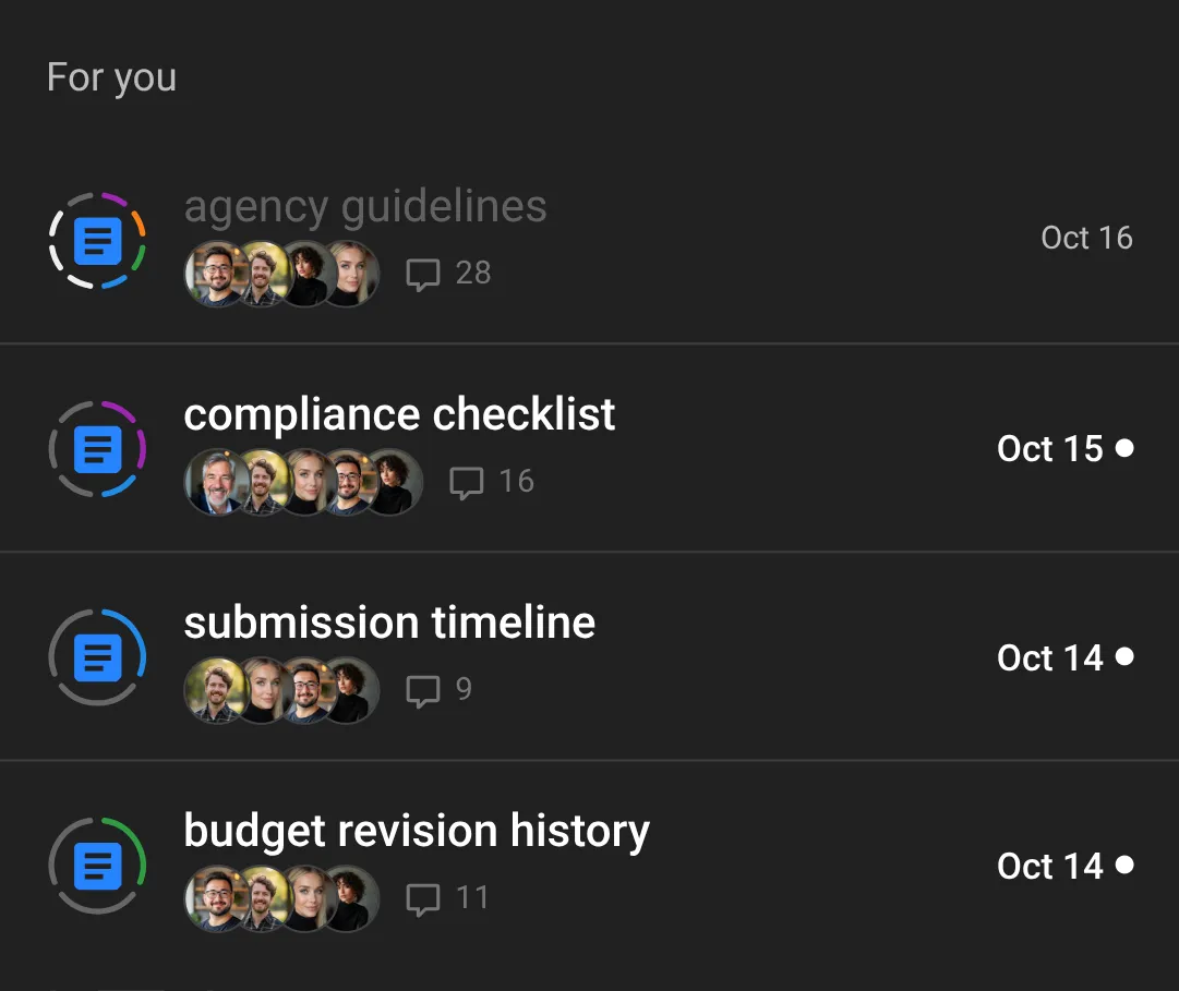 Folder with files grouped under For you