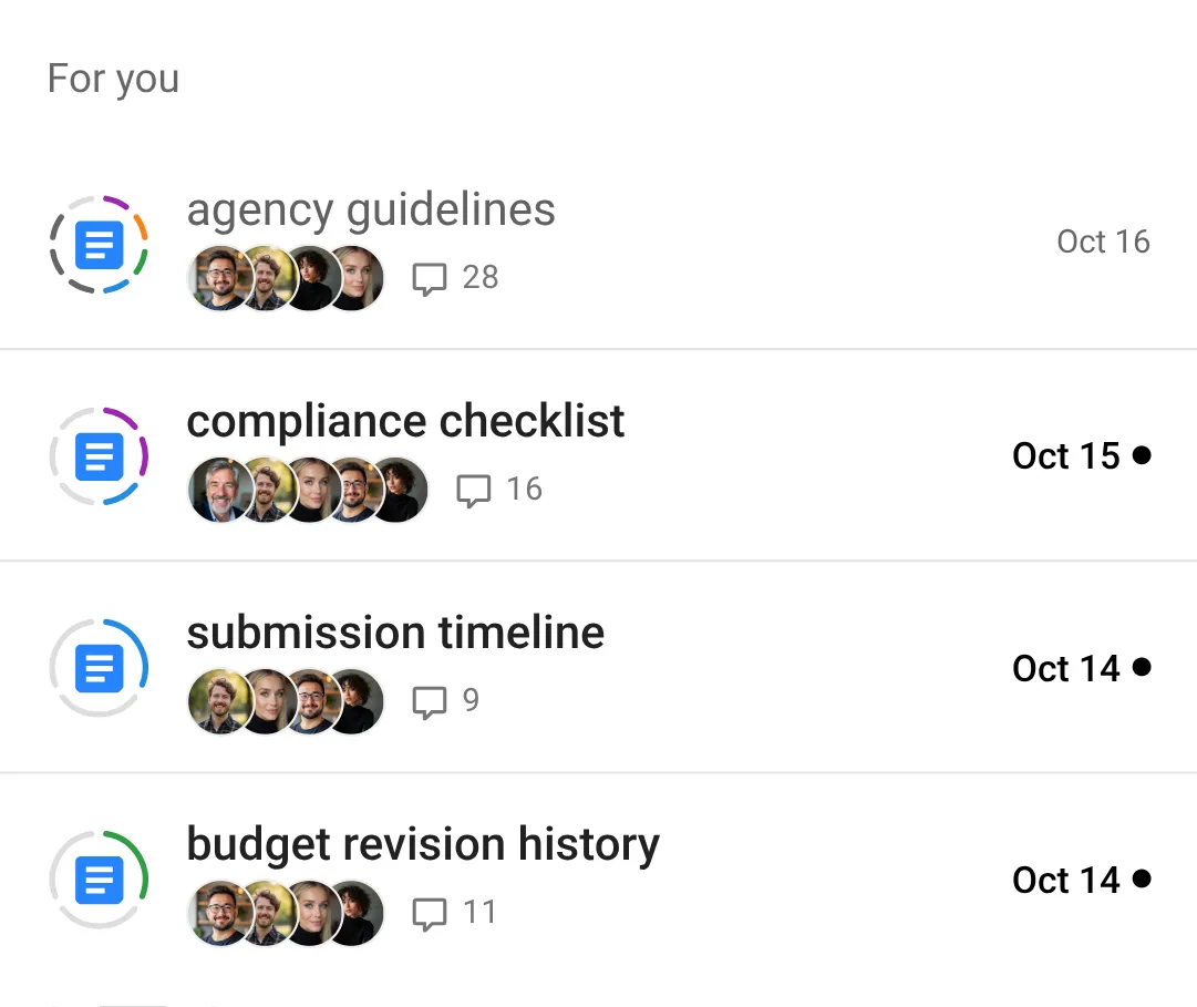 Folder with files grouped under For you