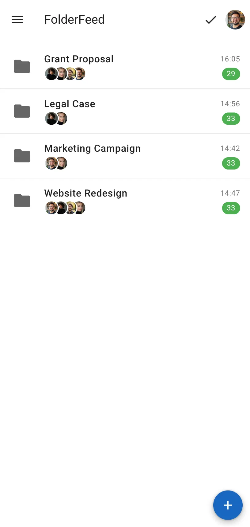 FolderFeed main screen